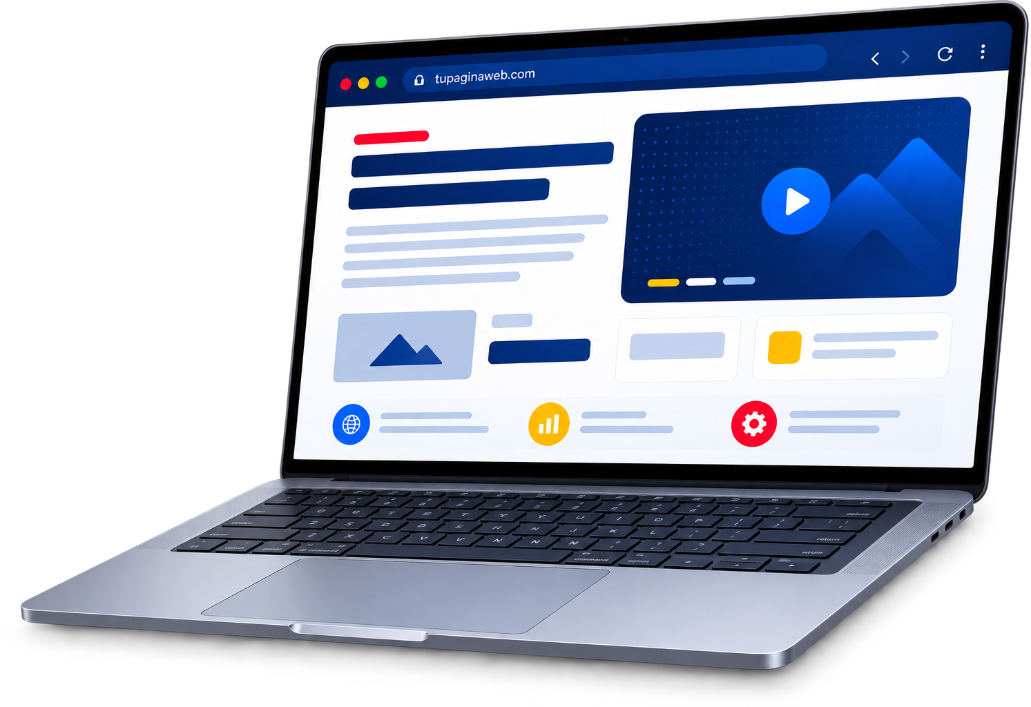 Página web publicada, mostrada en un laptop